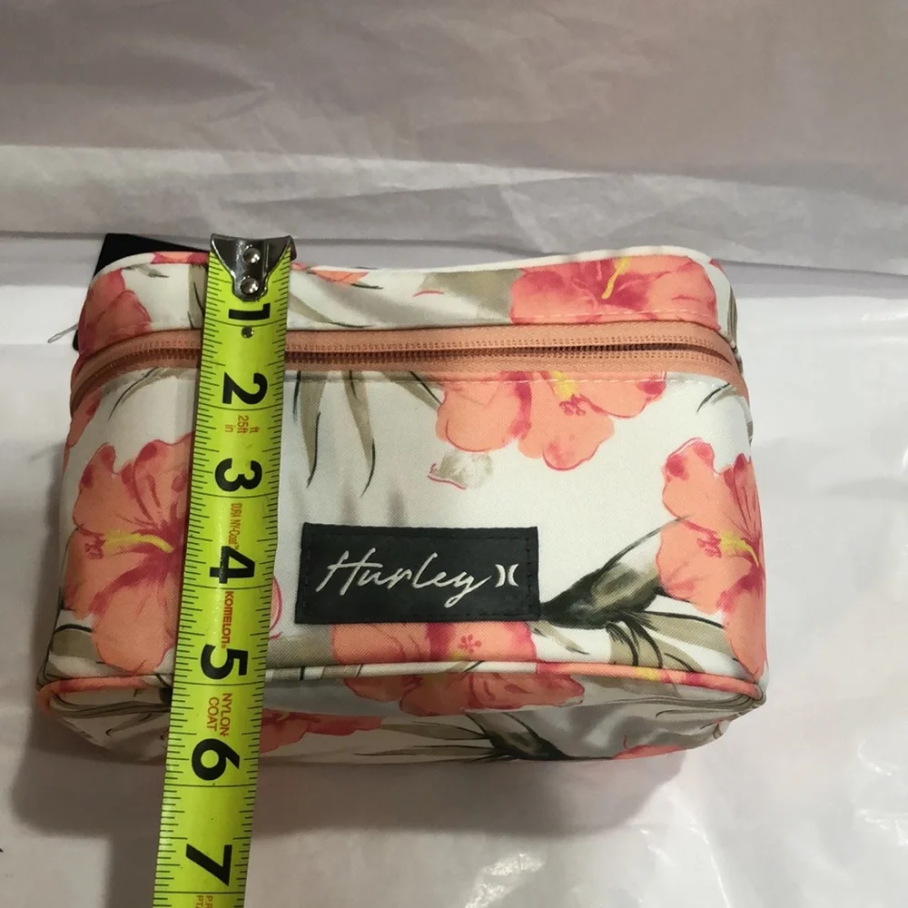 Hurley marshmallow white coral pink tropical print medium makeup beauty case new